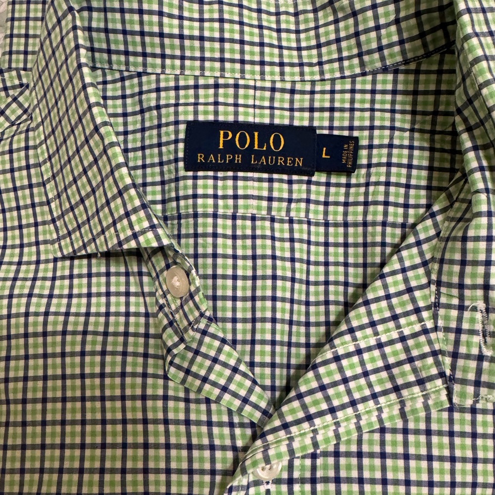Ralph Lauren Men's Green Plaid Shirt Size LARGE Like new! - Picture 3 of 5
